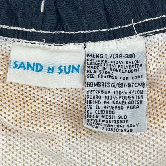 Sand N Sun Swim Trunks Mens Large 36/38 Yellow Blue Striped - Picture 2 of 8